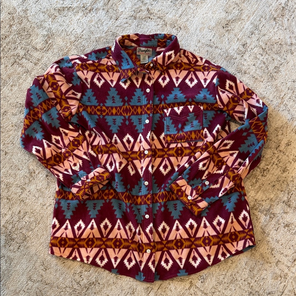 Wrangler Multicolor Geometric Button-Up Fleece